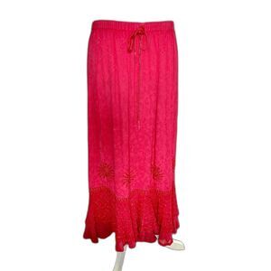 L POGEE Gypsy Skirt Free Size Hot PInk Bohemian Style Beaded Embroidered